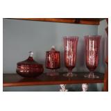 Lot - Ruby flash vases, pedestal covered