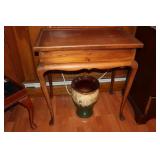 Pine tea table with Queen Anne legs with candle