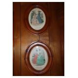 Pair of fashion prints in oval pine frames