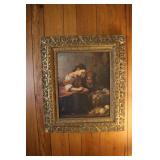 Gold gilted framed picture of a young girl &