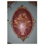 Convex glass & metal frame with dried floral art
