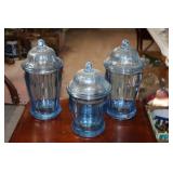 Lot - Indiana glass blue glass paneled apothecary