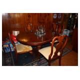 Cherry round table, 2 leaves (12") and 6 chairs