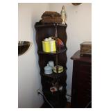 Contents of corner shelf - covered dresser