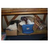 Contents under work bench - faux fur hats &