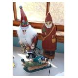 Lot - 2 wooden Santa figurines and sled
