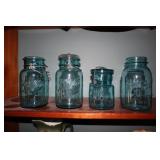 Lot - 4 Aqua Ball Mason jars
