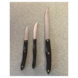 3 Cutco knives with classic brown swirl handles