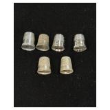 Lot of 6 thimbles one marked Sterling