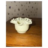 Custard color open lace ruffle basket candy bowl