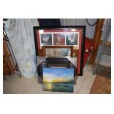 Picture lot including chickens, sunrise over the