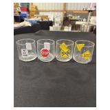 4 Traffic sign whiskey glasses by Anchor Hocking
