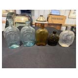 Old flask bottle lot - 2 aqua with an eagle,
