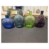 Old flask bottle lot - green with eagle, blue with