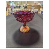 Moon & Stars red pedestal candy dish with ruffled