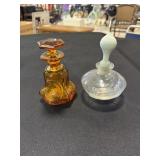 2 Perfume bottles - amber with gold painted