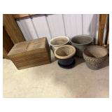Lot of planters and a wooden box