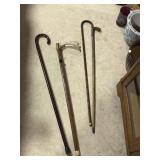 4 Walking sticks - 1 with antler handle