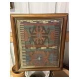 Framed wooven kilim style rug, possibly Southwest