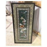Framed Chinese style silk featuring birds and