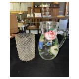 Handpainted floral decorated pitcher and