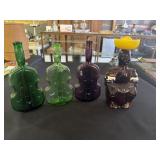 3 Violin shaped flasks (amethyst, light & dark