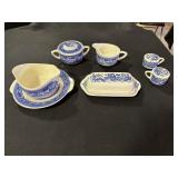 Blue Willow gravy boat with underplate, butter