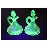 Pair or Uranium green glass cruets (one stoper