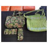 Vera Bradley Chelsea green handbag, makeup &