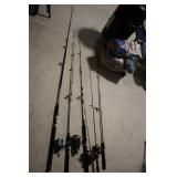 Lot - 4 fishing poles with reels (Ryobi, Quantum,