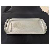 Aluminum hammered finish tray with embossed