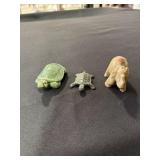 Small figurine lot - metal turtle, porcelain