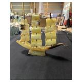 Hand carved sailing ship sculpture made from