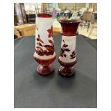 Ruby Red cut to clear glass vases