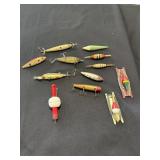 Old fishing lures including Jamisons Whistling