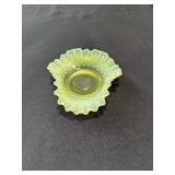 Vaseline Hobnail dish with ruffled edges