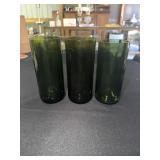 3 Green drinking glasses from cut wine bottles