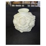 Rose decorated milk glass vase with mold