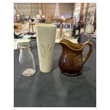 Brown glazed pitcher (chips), Portugal vase, an