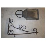 Iron sign bracket and brass carriage stlye light