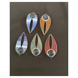 5 Stained glass leaf shaped ornaments with