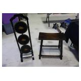 Wood bench and Hitchcock style 3 tier folding