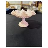 Fenton Rose pastel pink hobnail milk glass compote