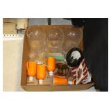 Box lot - MCM footed pedestal mugs, glass domes,