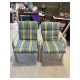 2 Outdoor patio chairs with reversable cushions