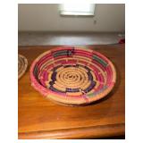 Handmade round coiled basket with lid