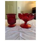 Fostoria coin ruby red pedestal candy dish and