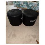 2 17 inch round ottomans and a gold