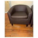 Faux leather barrel accent chair