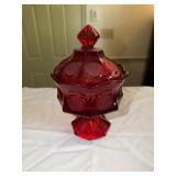 Fostoria coin ruby red glass pedestal lidded candy